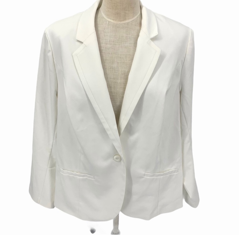 lane bryant white double weave stretch blazer